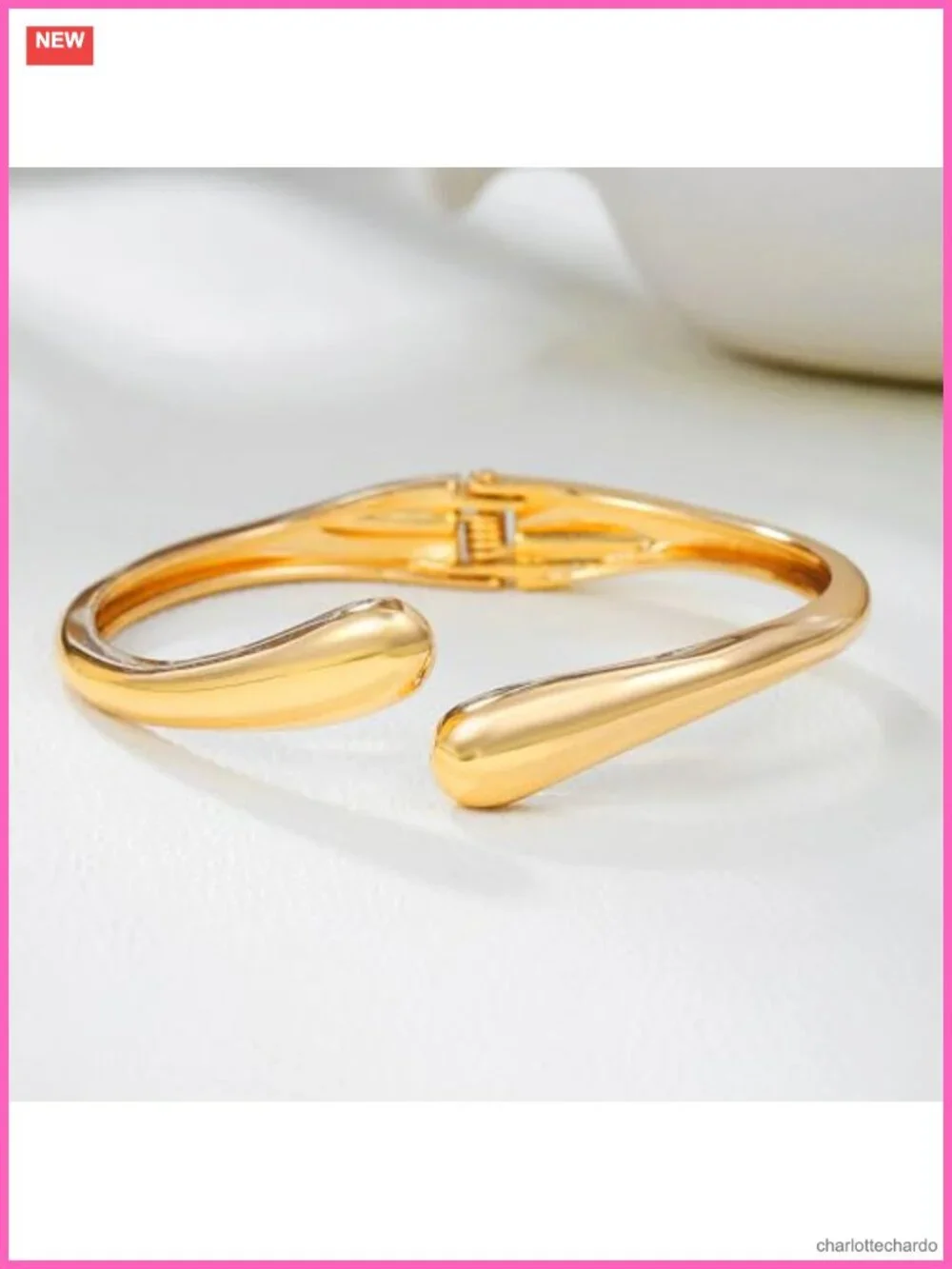 Gold Plated Chunky Cuff Bangle Bracelet Twisted Hinged Open Wide Waterdrop